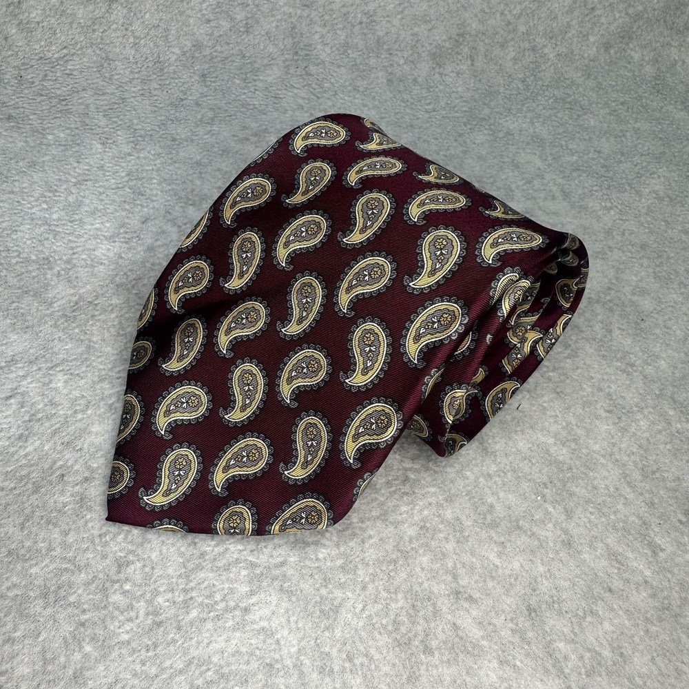 Sheaf & Caber Tie Mens Silk Paisley Burgundy Italian Fabric Made in USA Necktie